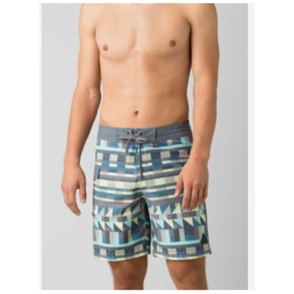 Prana Mens Sander Boardshorts 8" Inseam Size 32 SPF 50+ Swim Trunks Surf Blue